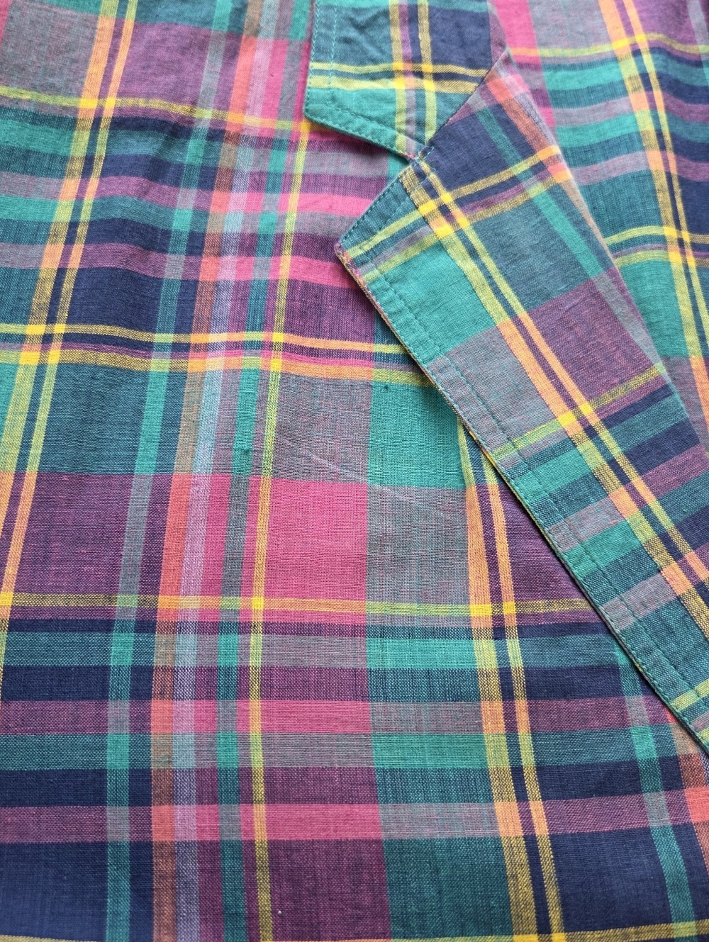 VTG Cathy Daniels Plaid Blazer Large Cotton 80s 90s Multi Color Madras Jacket - Picture 11 of 14